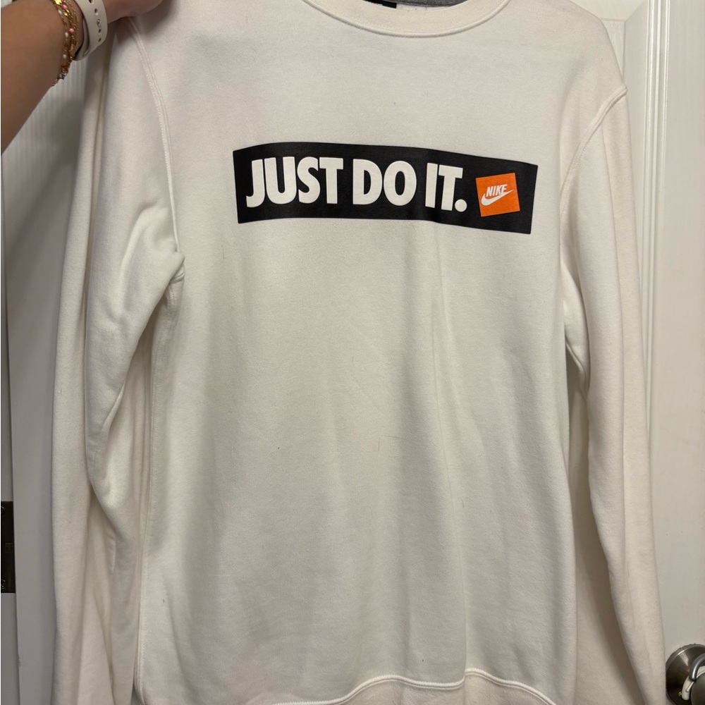 Nike white Crewneck with Just Do It Graphic